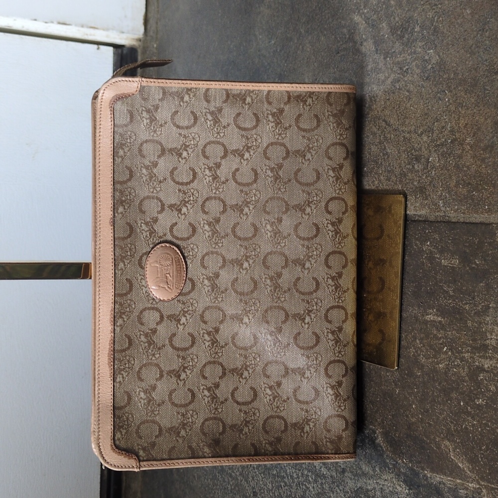 Celine GUC Light Brown Tan Horse & Carriage Coated Canvas Zipper Pouch